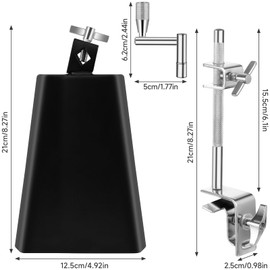 BALLMENT 6 Inch Cowbell and Cowbell Clamp, Cowbell Holder Percussion Accessory for Drum Sets, Adjustable Standard Cowbell Mount Holder, Bass Drum Hoop Up or Down Drum Key