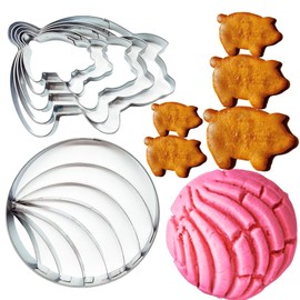Concha Cutter Mexican Bread Mold 4.1in with 5pc Pig Cookie Cutter Mexican - Cortador De Conchas De Pan Mexicano - Concha Stamp Mexican Bread - Concha Mold - Moldes para Marcador De Conchas De Pan