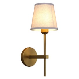 Phansthy Hardwired Brass Boho Wall Sconces, Vintage Industrial Wall Lamps, Vanity Wall Lighting with Natural Linen Fabric Shade for Bathroom Bedroom Living Room (Antique Gold)