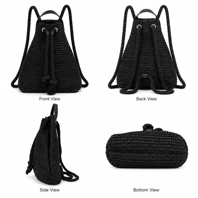 Eiyye Woven Straw Backpack for Women Paper Rope Drawstring Backpack