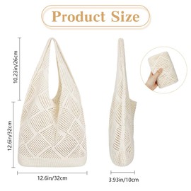 loacuony Women's Beach Bag, Crochet Bag, Crochet Bag, Mesh Beach Bag, Boho Shoulder Bag, Handmade Mesh Handbag, Summer Beach Bag for Holiday, Travel, Everyday Life, Spring and Summer, beige