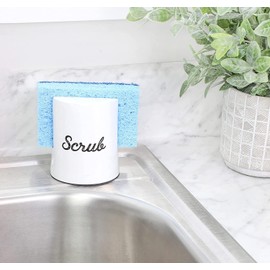 AuldHome White Enamel Sponge Holder; Rustic Enamelware Kitchen Sink Accessory