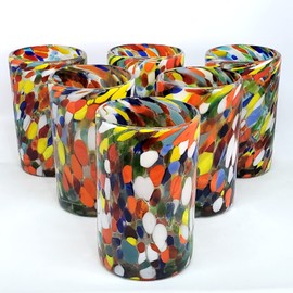 MexHandcraft Confetti Carnival 14 oz Drinking Glasses (set of 6), Recycled Glass, Lead-free, Toxin-Free (Drinking)
