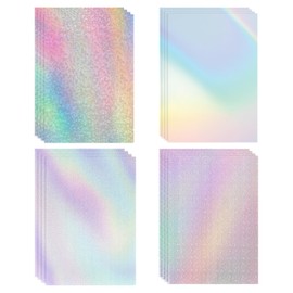 16 Sheets Hologram Film A4 Clear Vinyl Holographic Film Holographic Film for Laminating Album and Wall Decoration (4 Patterns)