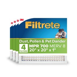 Filtrete 20x20x1 AC Furnace Air Filter, MERV 8, MPR 700, Tough on Pollen, Easy on Airflow, 3-Month Pleated 1-Inch Electrostatic Air Cleaning Filter, 4-Pack (Actual Size 19.880 x 19.880 x 0.78 in)