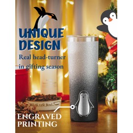 Onebttl Penguin Gifts for Women Teens, Penguin Tumbler for Penguin Lovers on Birthday, Mother's Day, Cute 20 oz Insulated Stainless Steel Tumbler with Lid and Straw - Glitter