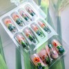 24Pcs Square Press on Nails Medium Spring Flower Pattern Fake