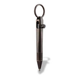 AMZNEVO Mini Brass Pocket Pen with Keyring – Retro Black Ballpoint Pen, Compact EDC Writing Tool for Men, Portable Refillable Metal Pen for Gift or Everyday Carry