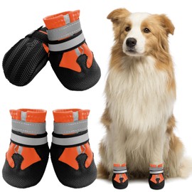 Muecleao Dog Boots, Set of 4 Dog Shoes for Injured Paws, Waterproof Dog Shoes with Reflective Straps and Anti-Slip Sole, Paw Protectors for Small Medium Large Dogs (Orange, XL)