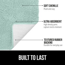 GORILLA GRIP Bath Rug Mat 48x24, Soft Absorbent Chenille, Quick Dry Microfiber Mats, Rubber Backing Washable Shower Floor Rugs, Bathmat Runner, US Designed Bathroom Home Decor Accessories Seablue