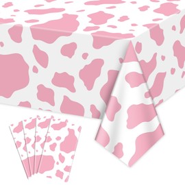 Hegbolke 4 Pack Pink Cow Print Tablecloths, 86.6 x 51.2 Inch Cow Tablecloth Rectangular Cow Table Cover Baby Shower Disco Birthday Party Decorations Supplies