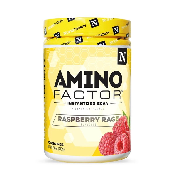 Nutrithority Amino Factor Instantized BCAAs, Raspberry Rage, 30 Servings - Sugar Free Branched Chain Amino Acids Intra & Post Workout Drink - Improve Muscle Recovery & Hydration