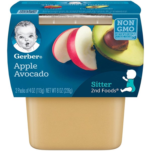 Gerber 2nd Foods, Apple Avocado Pureed Baby Food, 4 Ounce Tubs, 2 Count (Pack of 8)