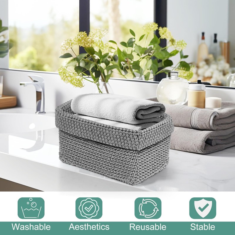 Set of 2 Braided Storage Baskets, Bathroom Stackable Storage Baskets,