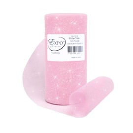 Expo International Decorative Fancy Foil Polka Dot Tulle, Roll/Spool of 6” X 50 Yards, Lightweight Polyester Fabric for Wedding, Floral, or Party Decorations, Easy-to-Use, Pink, Pack of 1