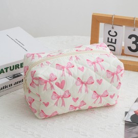 Bow Pencil Case - Adorable Preppy Pink Bow and Heart Pencil Case, Coquette Makeup, Student Stationery Organizer, Y2k Organizer Makeup Bag for Girls Women, Prefect for Stationery Toiletries Travel