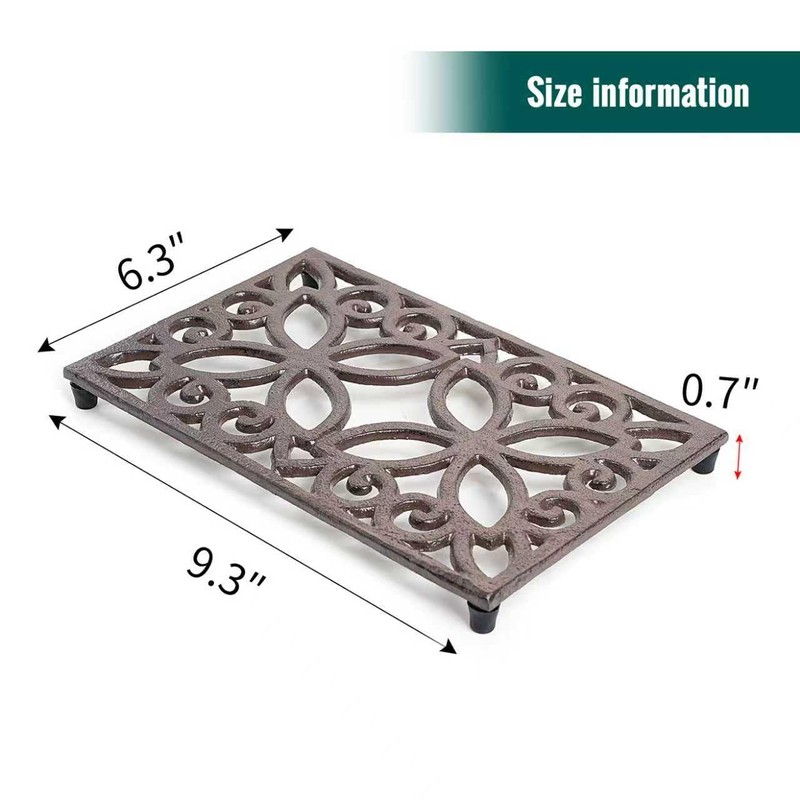 Sungmor Rectangle Cast Iron Trivets, 9.4 x 6.3 Inch Metal