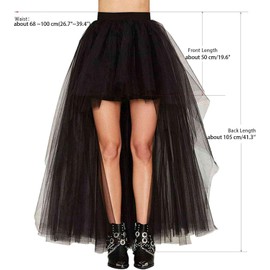 Women's Hi-Lo Tutu Tulle Bustle Skirt Petticoat Festival Party Maxi Skirt Wedding Evening Prom Dovetail Skirt, Hot Pink, Medium