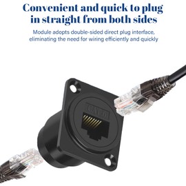 Danfetsoy RJ45 Panel Mount Connector 2Pcs, Ethernet Panel Mount, D-Type RJ45 Cat6 Female to Female Through Socket (2pack)