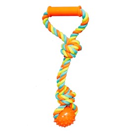 Rope and Rubber 15 Inch Dog Toy Dental Hygene Nubs Plastic Handle Toss Fetch Tug (Orange)