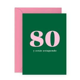 Central 23 Tarjetas de 80 cumpleaños para abuelo - Ochenta y fabuloso - Regalos de feliz cumpleaños número ochenta para hombres - Diseño minimalista moderno y verde - Incluye pegatinas divertidas