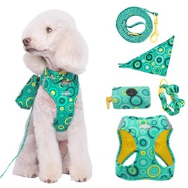 Arnés para Perro, Arnés para Perro Chico Mediano con Correa,con Correa, arnés, Collar, Babero y Bolsa para excrementos de Perro.para Caminar Viajar Entrenar, Conjunto de Accesorios para Perros (S)
