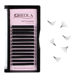 Oreola Volume Eyelashes, D Curl, 0.07 mm Thick, 12 mm Long Self-Fanning Eyelashes, 12 Rows, Matte Black, Automatic Fanning of Russian Eyelash Extensions, Stable up to 90°C Temperature