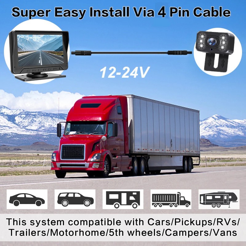 Yuanting 7'' Backup Camera and Monitor Kit System Back Parking