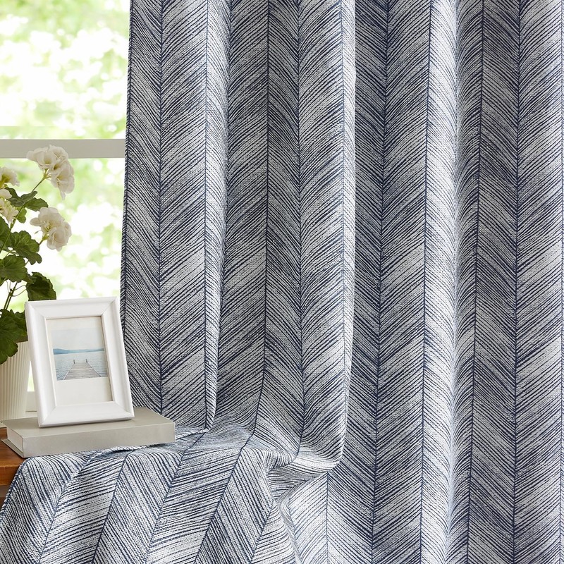 jinchan Blue Printed Curtains 96 Inch Length for Living Room