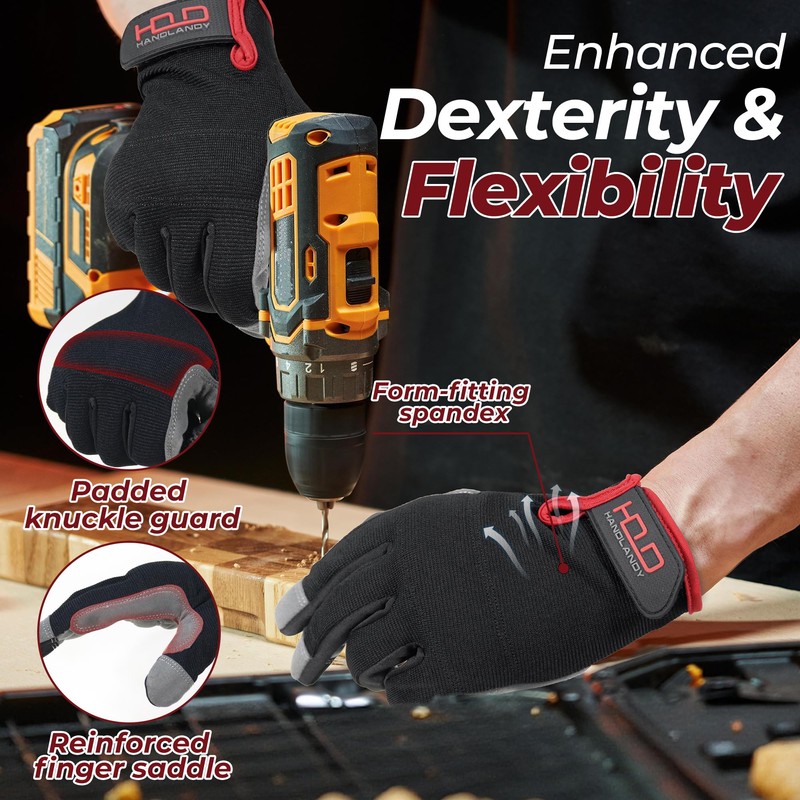 HANDLANDY Work Gloves for Men & Women, Utility Mechanic Working