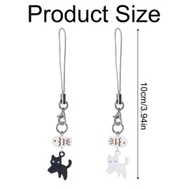 lasuroa 2pcs Cute Cat Phone Charms, Kawaii Cat Fish Phone Lanyard Straps Hanging Pendant Ornaments Decor for Friends Couples Phones Keychain Backpack Handbag Wallet Accessories (Black, White)