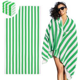 ROYAL MATRIX Oversized Beach Towel Cabana Striped 35"x70" Extra Large Super Absorbent Soft Pool Towel Swim Towels for Adult (Green - 4 Pack, 35" x 70")