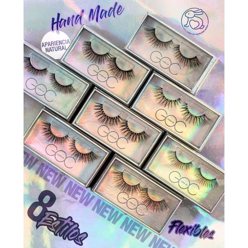 GOC, Pestañas postizas con efecto 3D, Cabello sintético, Ligeras y