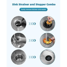 3 in 1 Black Kitchen Sink Strainer Stopper Combo Pop Up Matteblack Kitchen Sink Stopper with Stainless Steel Shell for US Standard 3-1/2 inch Drain Filter, Anti-Clog