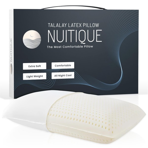 NUITIQUE Natural Latex Sleeping Pillow, Medium Firmness, for Side, Back,