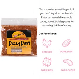 Dizzy Pig Dizzy Dust All-Purpose Barbecue Seasoning Rub (Sample) - Seasons 2-4 lbs of Food - Hand Made in the USA - MSG Free, Gluten Free