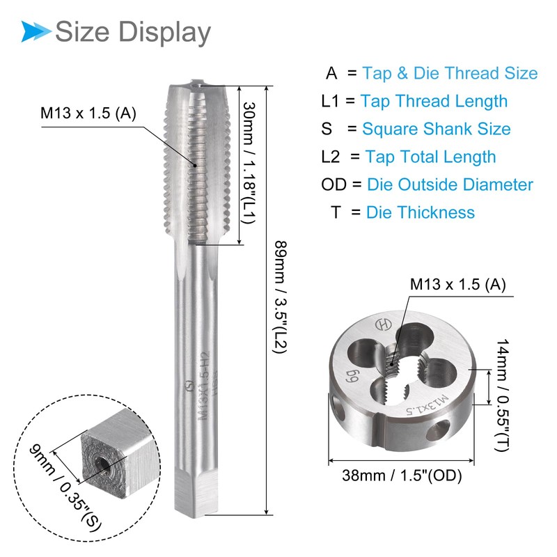 CoCud Tap and Die Set M13 x 1.5 Thread Metric