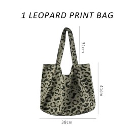 DHSBGWSX 1 x green shoulder bag with leopard print, large shoulder bag, women's canvas bag, large shopping bag, fashionable and versatile shopping bag, Green