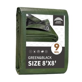 RAINDEWAY Tarps 8x8 Feet,Tarp Waterproof,9Mil Thick,Finished Size,Multipurpose Poly Tarp Cover with Metal Grommets and Reinforced Edges,Green/Black Tarpaulin