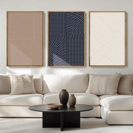 ANHUIB Extra Large Boho Wall Art Black Neutral Wall Decor Minimalist Line Painting set of 3 for Living Room Bedroom Dining Room