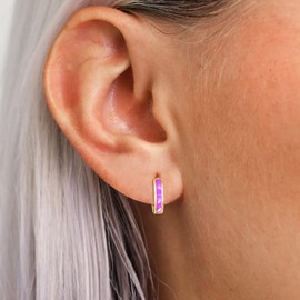 Hothrty 14K Gold Plated Hoops Gold Earrings Small Purple Hoops Simple Trendy Hoop Set for Woman