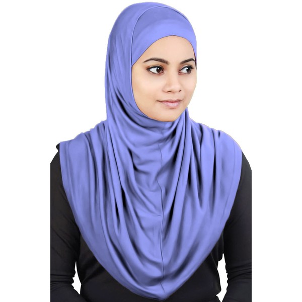MyBatua Hiyab Al-Amira de 2 piezas para mujer con bufanda/gorra/capó en jersey de viscosa suave, listo para llevar HJ-129, Índigo claro, Talla única