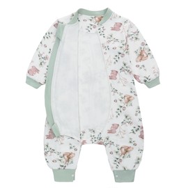 Baby Sleeping Bag with Feet, 1 Tog, Long Sleeve Baby Sleeping Bag, Children's Sleeping Bag, Cotton Pyjamas for Boys and Girls (Green, L/90), Green