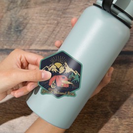 Die Cut Sticker Glacier National Park, Montana, Camping Scene, Vinyl Sticker 3 to 6 inches, (Waterproof Decal for Cars, Water Bottles, Laptops, Coolers), Large