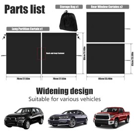 Car Privacy Curtains Set, Univesal Fit Auto Blackout Curtains Baby Shades for Travel Camping Nap Sleeping in Car SUV Van (Set of 3PCS Black)