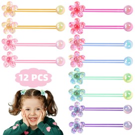 12PCS Ball Charm Hair Ties for Little Girls, Colored Camellia Bead Rubber Band Bubble Hair Ties with Balls No Damage Ponytail Holders for Toddler Girls (Pink, Purple, Blue, Rose Red, Green,Yellow)