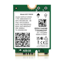 WiFi 6E Wireless Card Intel AX211 NGW M.2: CNVio2, Bluetooth 5.3, Tri-Band 5400Mbps, Network Adapter for Laptop Support Windows 10/11 (64bit), Linux, Chrome OS. Only Available with Gen Intel 12+ CPU