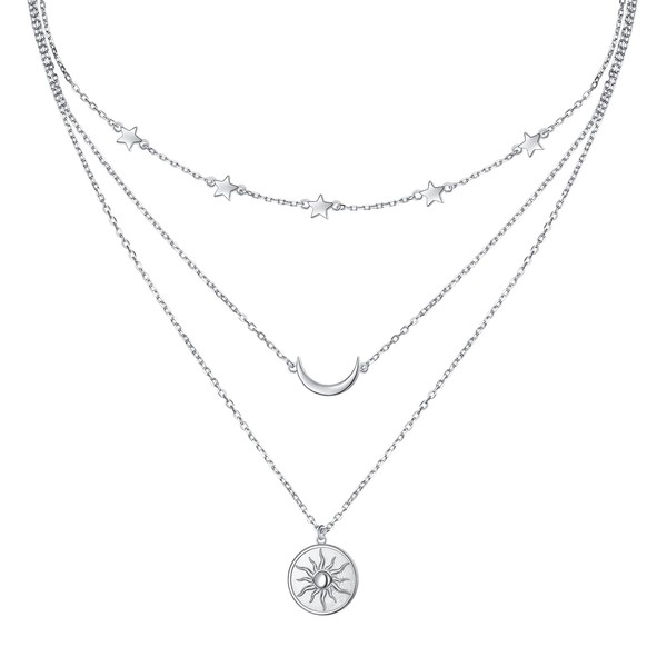 Flyow S925 Sterling Silver Layered Necklaces for Women, Multi 3
