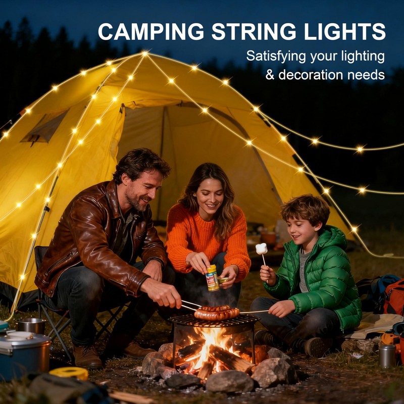 Camping String Lights, 4 in 1 Quick Storage 33FT Rechargeable
