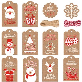 120PCS Brown Kraft Paper Gift Tags - DIY Christmas Hanging Name Tags with Twine String - Wedding & Crafts